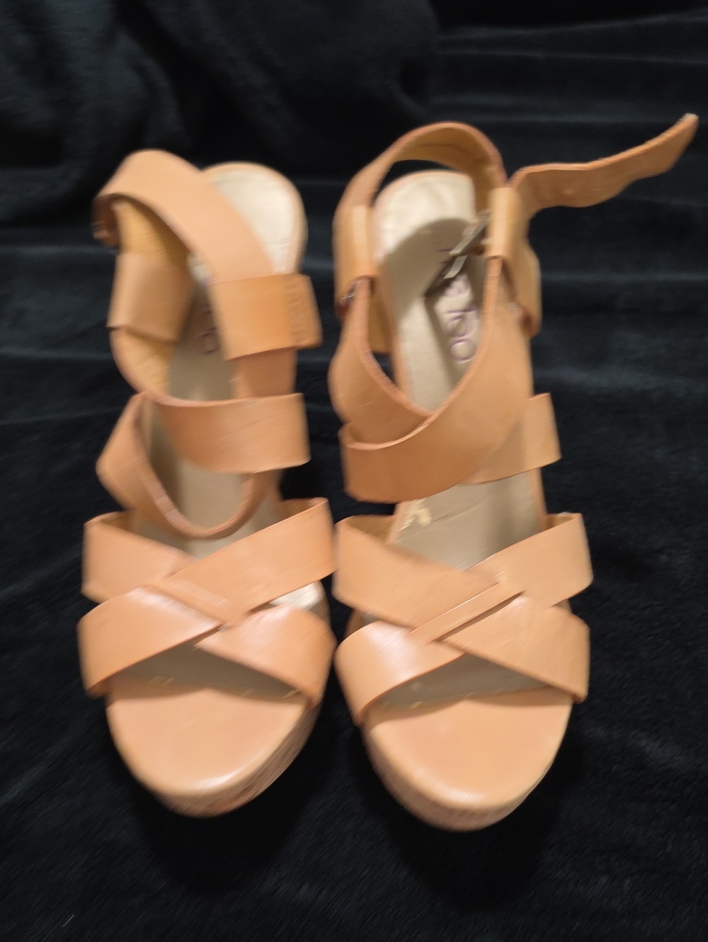 me too Tan Strappy Wedge Sandals